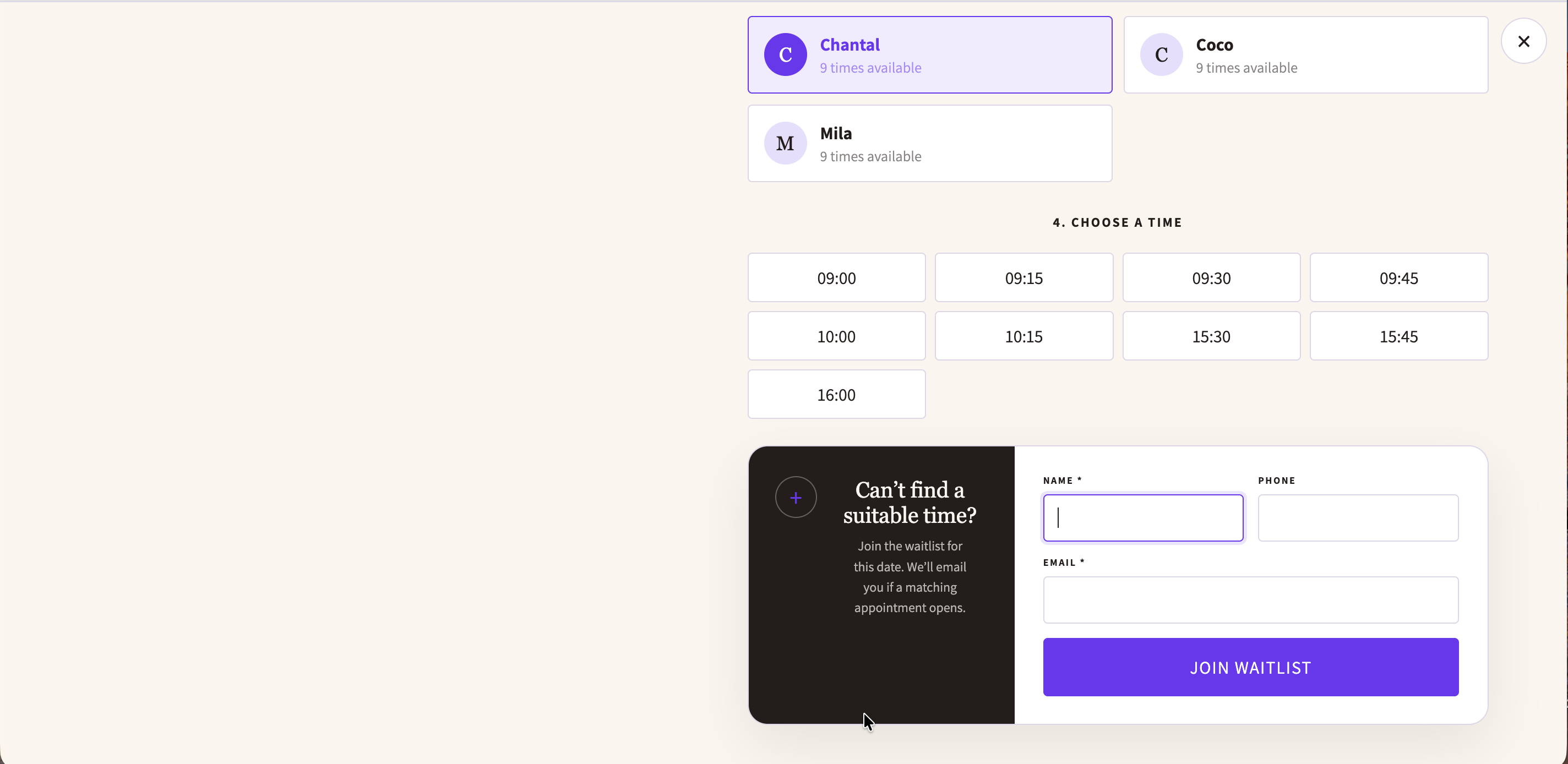 Expanded purple Dollflow storefront waitlist form